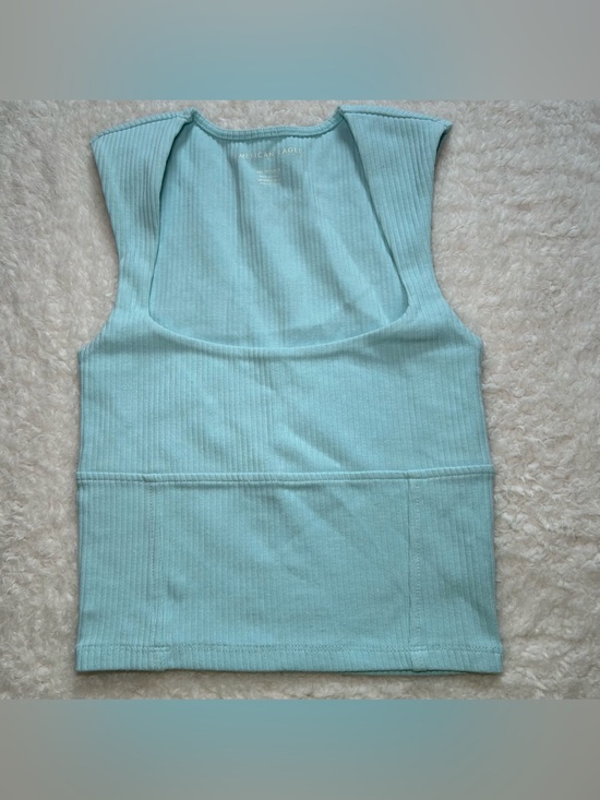American Eagle Outfitters Tops - American Eagle Light Blue Ribbed Square Neck Crop Tank Top XS